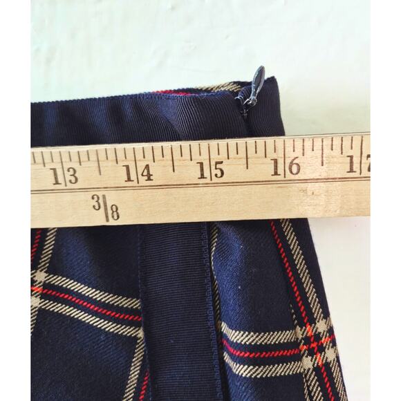 Brooks Brothers Tartan Plaid Wool Skirt Sz 10 Faux Wrap Blue Red Academia Preppy - Picture 8 of 10